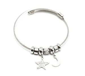 �y���������z�C�^���A���@�u���X���b�g�@�u���X���b�g�G�g���[��nuova inserzionebc3386e bracelet jonc ouvert torsad avec charms etoile strass et lune acie