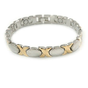 �y���������z�C�^���A���@�u���X���b�g�@�N���X�u���X���b�gplaccato in lega di metallo ovale e croce motivo donna magnetico braccialetto 19cm l large