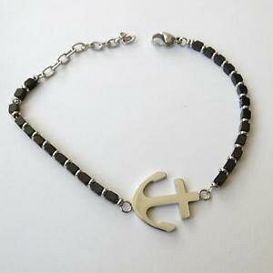 �y���������z�C�^���A���@�u���X���b�g�@�X�e�����X�u���X���b�gbracciale uomo in acciaio inox e nero con ancora centrale 19 24 cm 177 aa