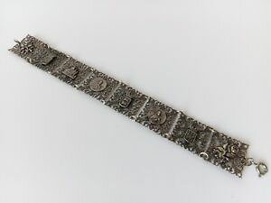 �y���������z�C�^���A���@�u���X���b�g�@�r���e�[�W�u���X���b�gvintage bracciale in metallo bianco filigranacon dettagli religiosa