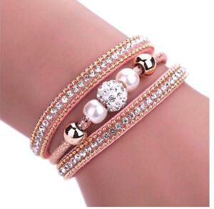 �y���������z�C�^���A���@�u���X���b�g�@�u���X���b�g���[�Ybracelet femme,cuir daim rose,cristaux,perles,multirang,belle qualit,lgante