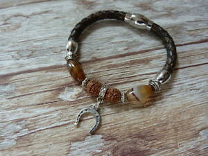 yzC^A@uXbg@XLuXbgr[Yin pelle amp; gemstone bracciale con perline ferro di cavallo, equitazione cavallo amanti regalo