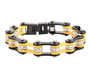 �y���������z�C�^���A���@�u���X���b�g�@�X�e�����X�o�C�N�J�t�A�����J�X�`�[���u���b�N�C�G���[�`�F�[��donna acciaio inox nero giallo bling catena della bici bracciale usa venditore