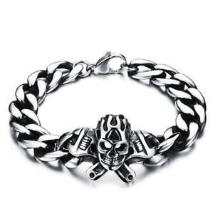 �y���������z�C�^���A���@�u���X���b�g�@�O�����u���X���b�g�N���[���e�b�g�D�f���^�[�h���[�X�o�C�J�[gourmette bracelet acier inoxydable 316l crane tete de mort cle motard biker