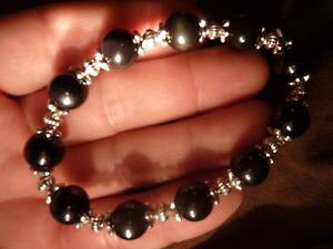 �y���������z�C�^���A���@�u���X���b�g�@�u���X���b�g�w�u�����[�A���W�F���g�`�x�b�gbracelet obsidienne oeil celeste 1cm amp; argent du tibet