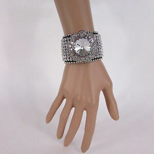 yzC^A@uXbg@t[NX^XL}`Vo[ubNuXbgnuovo donna fiore argento alla moda nero braccialetto in pelle cristalli multi