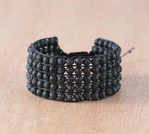 【送料無料】イタリアン ブレスレット ラップケーブルカフブレスレットroccia naturale lava stone bracciale con perline wrap nero mens cavo bracciale dellamicizia