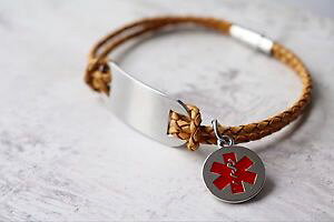 �y���������z�C�^���A���@�u���X���b�g�@�u���X���b�g�o�[���b�Z�[�Wsalvataggio medical alert sos grandi id bar in pelle bracciale qualsiasi messaggio