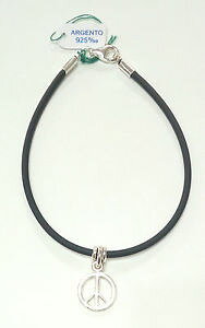�y���������z�C�^���A���@�u���X���b�g�@�J�t�X�^�[�����O�V���o�[�S��bracciale simbolo pace argento 925 e caucci nero fatto a mano b14