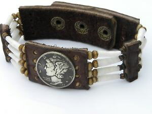 �y���������z�C�^���A���@�u���X���b�g�@�J�t�r���e�[�W�V���o�[�_�C���V�F��bracciale a polsino vintage argento mercury dime varie date conchiglie