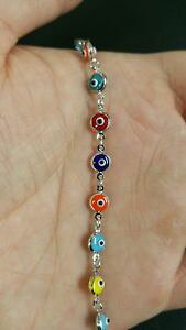 yzC^A@uXbg@kzCgS[huXbg14k oro bianco malocchio portafortuna multicolore 5mm braccialetto di cristallo