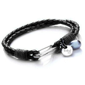 【送料無料】イタリアン　ブレスレット　スチールブラックパールブレスレットtribal steel 19 cm donna nero pearl amp; leather bracelet
