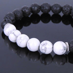 �y���������z�C�^���A���@�u���X���b�g�@�u���X���b�g�`�x�b�g�V���o�[uomo donna roccia lavica howlite bianca bracciale argento tibetano