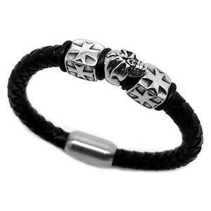 �y���������z�C�^���A���@�u���X���b�g�@���U�[�X�g���b�v�X�`�[���V���o�[�X�J���N���Xcinturino in pelle nero acciaio 316l argentato teschio templari croce formy uomo