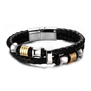 �y���������z�C�^���A���@�u���X���b�g�@�u���X���b�g�m���[��bracelet en vritable cuir noir tress et acier inoxydable dor argent breloque