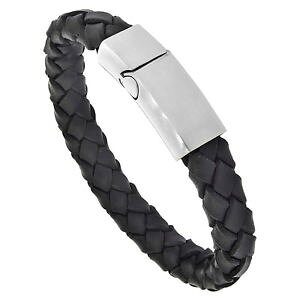 �y���������z�C�^���A���@�u���X���b�g�@�u���X���b�g�X�e�����X11 mm nero intreccio pelle bracciale w acciaio inox magnetica chiusura