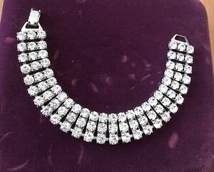 �y���������z�C�^���A���@�u���X���b�g�@�N���X�^�����C���X�g�[���u���X���b�g�V���o�[�g�[���Z�b�g�r���e�[�Wvintage pi righe cristallo rhinestone braccialetto dargento tono impostazione prong set