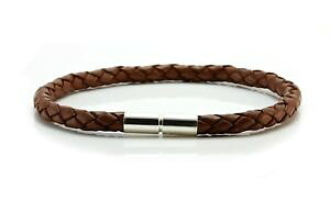 yzC^A@uXbg@X^[ONAuXbgda uomodonna 5mm intrecciato braccialetto in pelleargento sterling twist fibbiamarrone chiaro