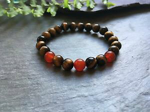 �y���������z�C�^���A���@�u���X���b�g�@�r�[�Y�u���X���b�g�^�C�K�[�X�A�C�X�g���b�`�J�t�r�[�Ybracciale con perline marrone e rosso le tigri occhio e agata rossa stretch bracciale perline