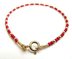 �y���������z�����Y�u���X���b�g�@14k�R�[�������b�h14 k gold beads bead yellow coral red gemstone natural bracelet genuine small