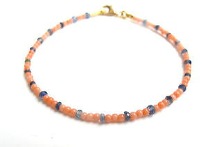 yzYuXbg@14kTt@CAR[h14 k solid gold coral blue sapphire natural gem bead beads bracelet strung cord