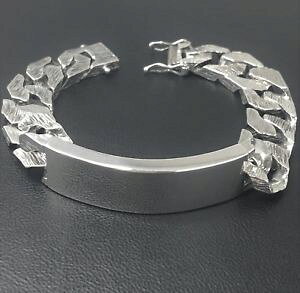 �y���������z�����Y�u���X���b�g�@sterlingid�u���X���b�g�u�h�E85953ghm1975 heavymens sterling silver id bracelet vintage 85 bark effect hm1975 heavy 953g
