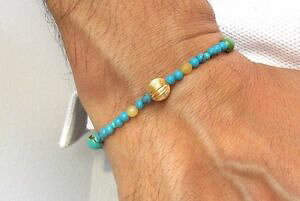 yzYuXbg@14kCF[S[hgR14k solid yellow gold bead blue turquoise bracelet natural gemstone genuine men