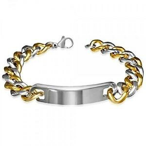 yzYuXbg@S[hVo[XeXv[gNuXbggold amp; silver curb link id bracelet in stainless steel identity plate