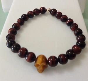 �y���������z�����Y�u���X���b�g�@�����Y�C�G���[�^�C�K�[�A�C�X�J���r�[�Y�u���X���b�gmens yellow tiger eye skull bead red tiger eye stone bracelet