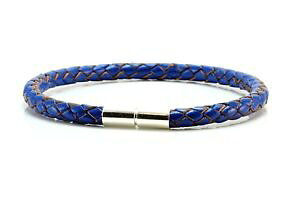 �y���������z�����Y�u���X���b�g�@mens5mm���U�[�u���X���b�g�X�^�[�����Omensladies 5mm braided leather braceletsterling silver twist claspblue