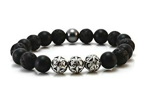 yzYuXbg@IjLXr[YXgb`mens lava onyx beaded gemstone stretch braceletsterling silvergift for him