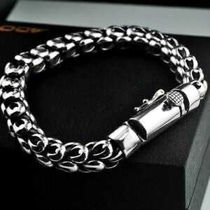 �y���������z�����Y�u���X���b�g�@�h���S���X�P�[���^�C�t�@�C��men dragon scale 925 thai sterling silver bracelete 21cm 6mm fine jewelery gift