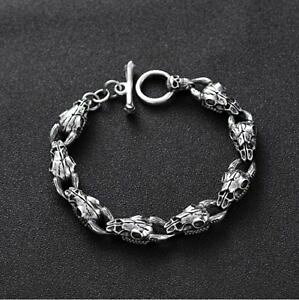 �y���������z�����Y�u���X���b�g�@�\���b�h�X�^�[�����O�V���o�[�����Y�����N���M�X�J���`�F�[���J�t�u���X���b�gsolid 925 sterling silver mens heavy linked goat skull chain cuff bracelet