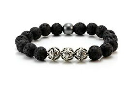 【送料無料】メンズブレスレット　メンズスターリングシルバービーズストレッチmens lava stone amp; sterling silver beaded gemstone stretch braceletgift for him