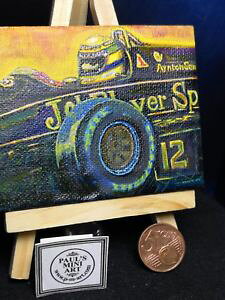yz͌^ԁ@X|[cJ[@ACgZi~j`ALoXayrton senna jps lotus miniature painting hand painted on canvas with easle