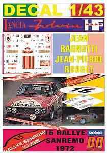 yz͌^ԁ@X|[cJ[@fJ[`AW[T^CAdecal 143 lancia fulvia hf jean ragnotti rally sanremo 1972 dnf 05