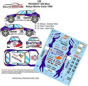 yz͌^ԁ@X|[cJ[@124decals ref120peugeot 306maxi panizzi rally mounted carlo1998rally wrcdecals 124 ref 120 peugeot 306 maxi panizzi rally