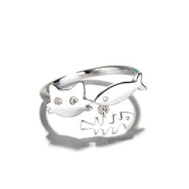 【送料無料】猫　キャット　リング　サイズリングfunny alloy cute cat fish opening rings for women summer holiday finger jewelry resizable lovely animal women engage
