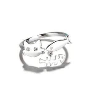 �y���������z�L�@�L���b�g�@�����O�@�T�C�Y�����Ofunny alloy cute cat fish opening rings for women summer holiday finger jewelry resizable lovely animal women engage