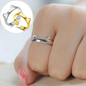 �y���������z�L�@�L���b�g�@�����O�@�y�b�gcmk silver plated cat ears thumb adjustable pet gift woman