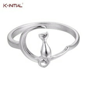 �y���������z�L�@�L���b�g�@�����O�@kinitial�L���b�g�V���o�[kinitial star moon cat index finger women silver color