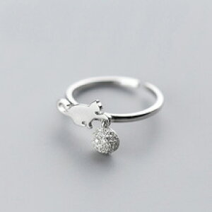 �y���������z�L�@�L���b�g�@�����O�@mloveacc 925�X�^�[�����Omloveacc 925 sterling silver cat playing ball open women