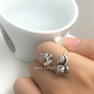 �y���������z�L�@�L���b�g�@�����O�@�^�C���r�b�gancient thai silver rabbit lazy sleeping rings for women