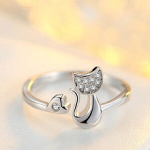 �y���������z�L�@�L���b�g�@�����O�@sanyu�W���R��sanyu silver color white zircon cute cat ring for woman