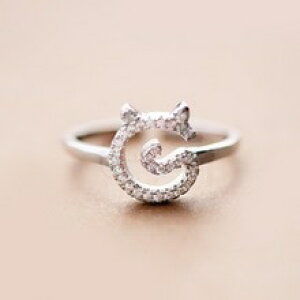 �y���������z�L�@�L���b�g�@�����O�@�������X�^�[�����O�V���o�[sole memory 925 sterling silver cute cat temperament