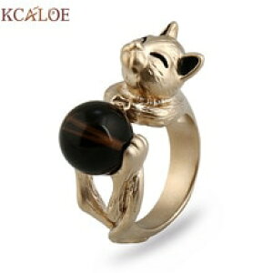 �y���������z�L�@�L���b�g�@�����O�@�u���E�����E���h�{�[���r�[�Y�p���Nkcaloe cute cat brown round ball bead punk statement women