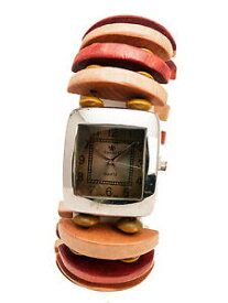 【送料無料】腕時計　アナログクォーツウッドアンティークcannaswomens antique look wood streach links analog quartz square watch