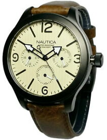 【送料無料】腕時計　＃アナログラウンドブラウンレザーストラップウォッチ nautica men039;s multifunction analog round watch brown leather strap napjwa003