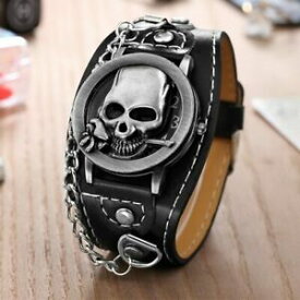 【送料無料】腕時計　ホットスカルレザーチェーンブレスレットファッションスポーツウォッチhot s otsea brand skull leather chain bracelet watch men fashion sports