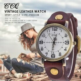 【送料無料】腕時計　ビンテージカウレザーブレスレットカジュアルccq vintage cow leather bracelet watch women wrist watches casual luxury quar
